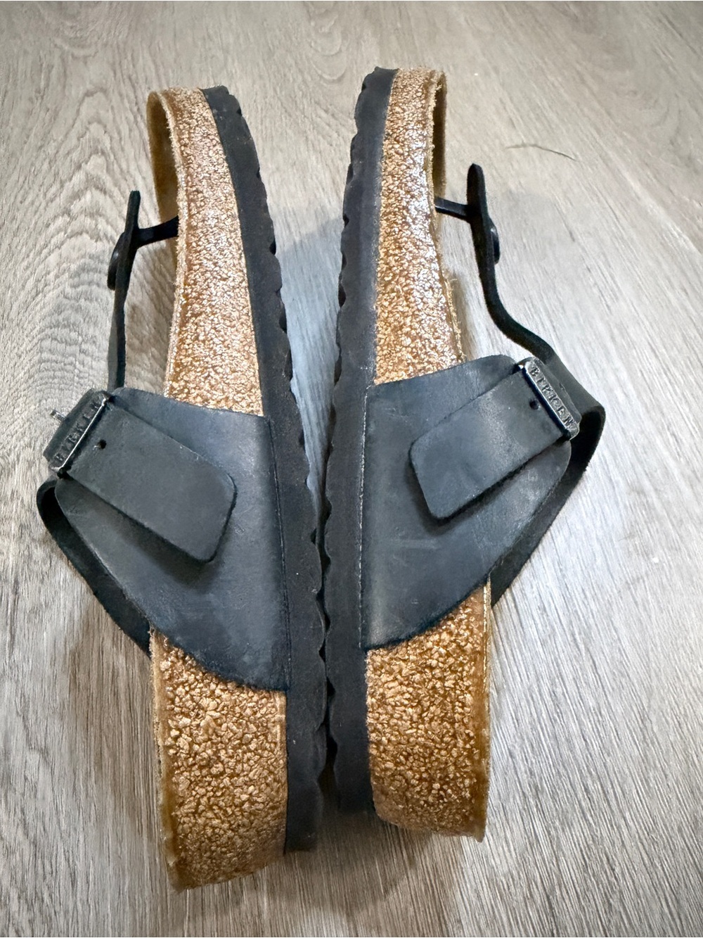 Birkenstock Black Leather Thong Sandals with Brown Footbed - Picture 8 of 8